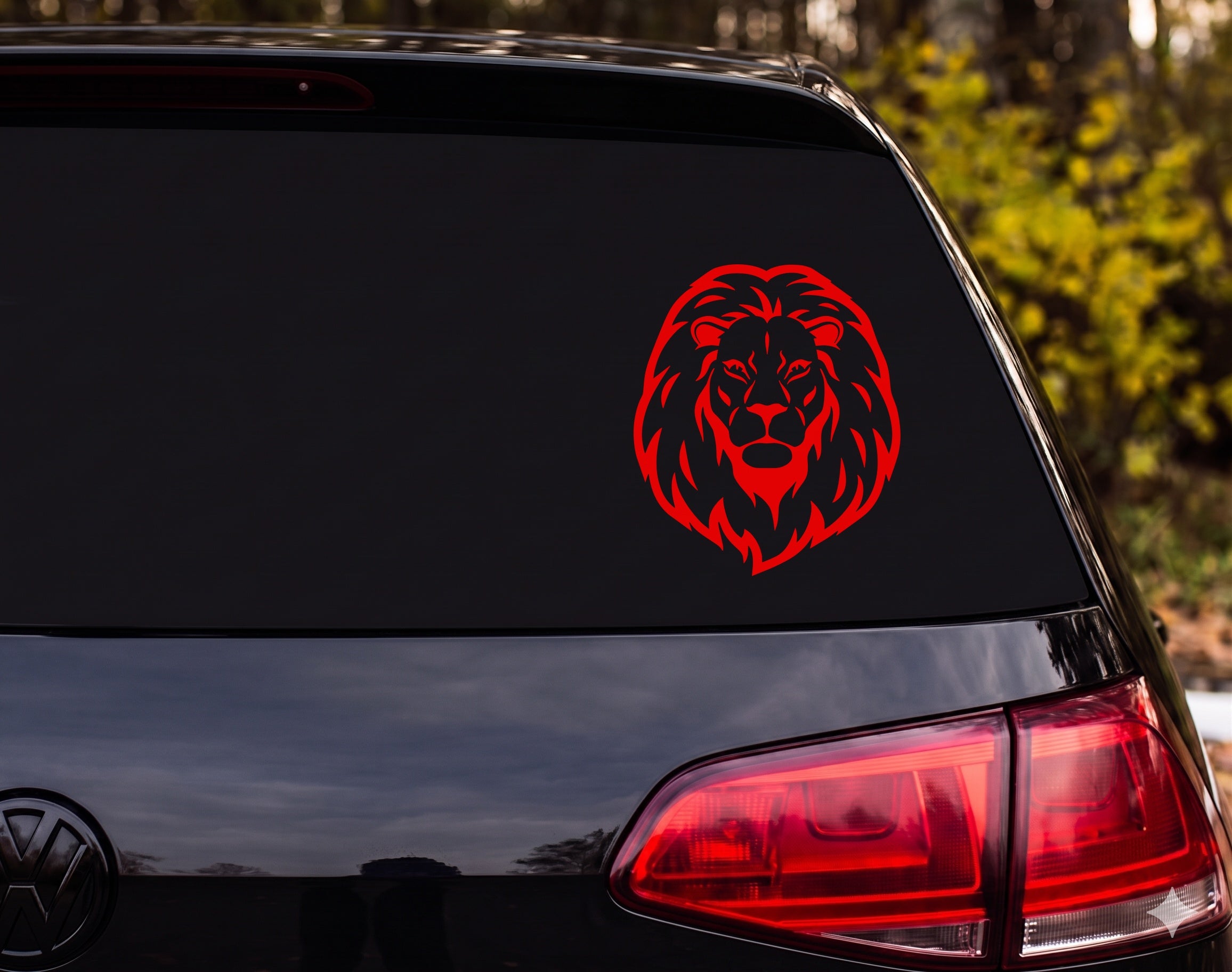 Lion Head Front Facing Bold Black White Graphic Mane Vinyl Decal Sticker Car - Red