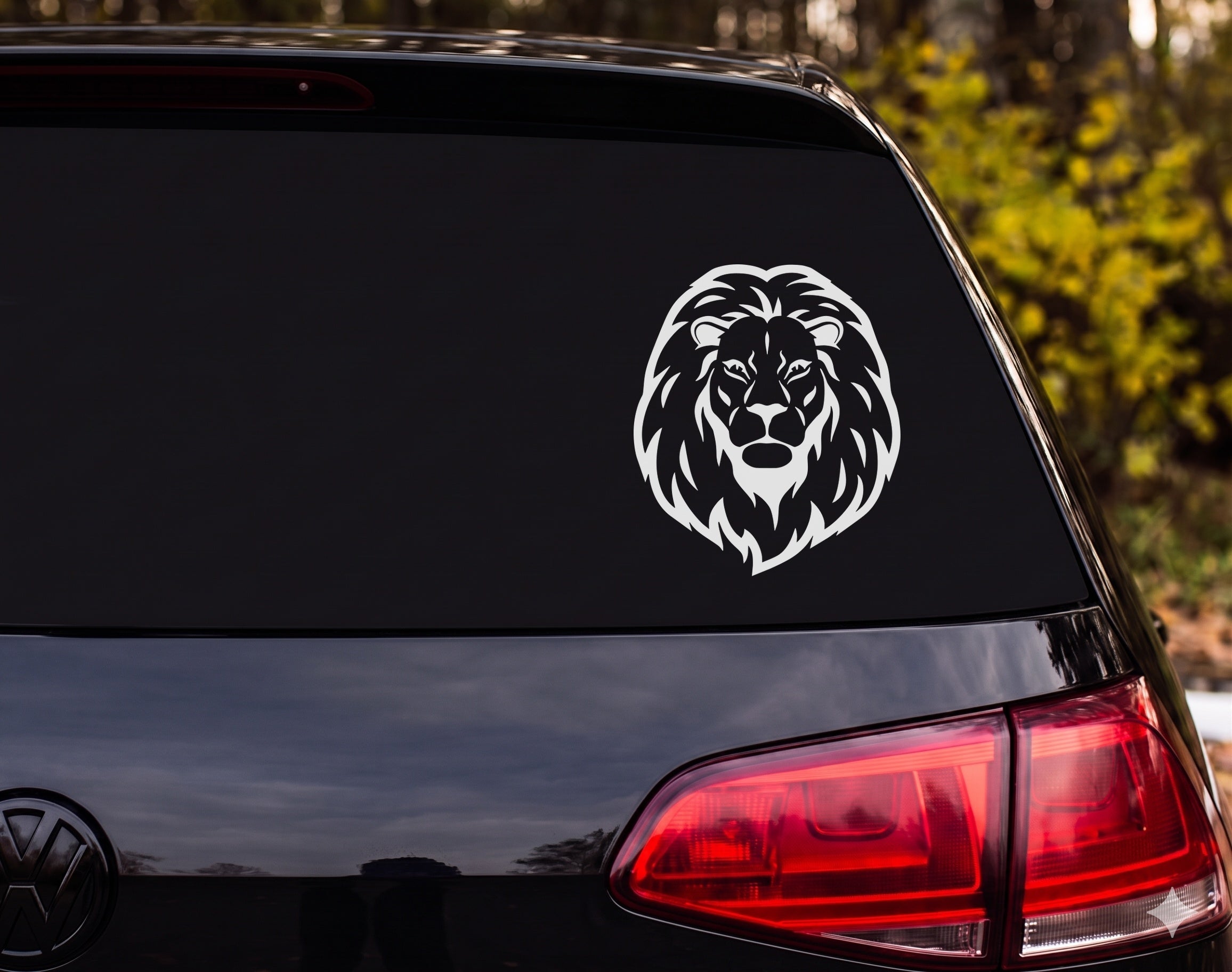 Lion Head Front Facing Bold Black White Graphic Mane Vinyl Decal Sticker Car - White