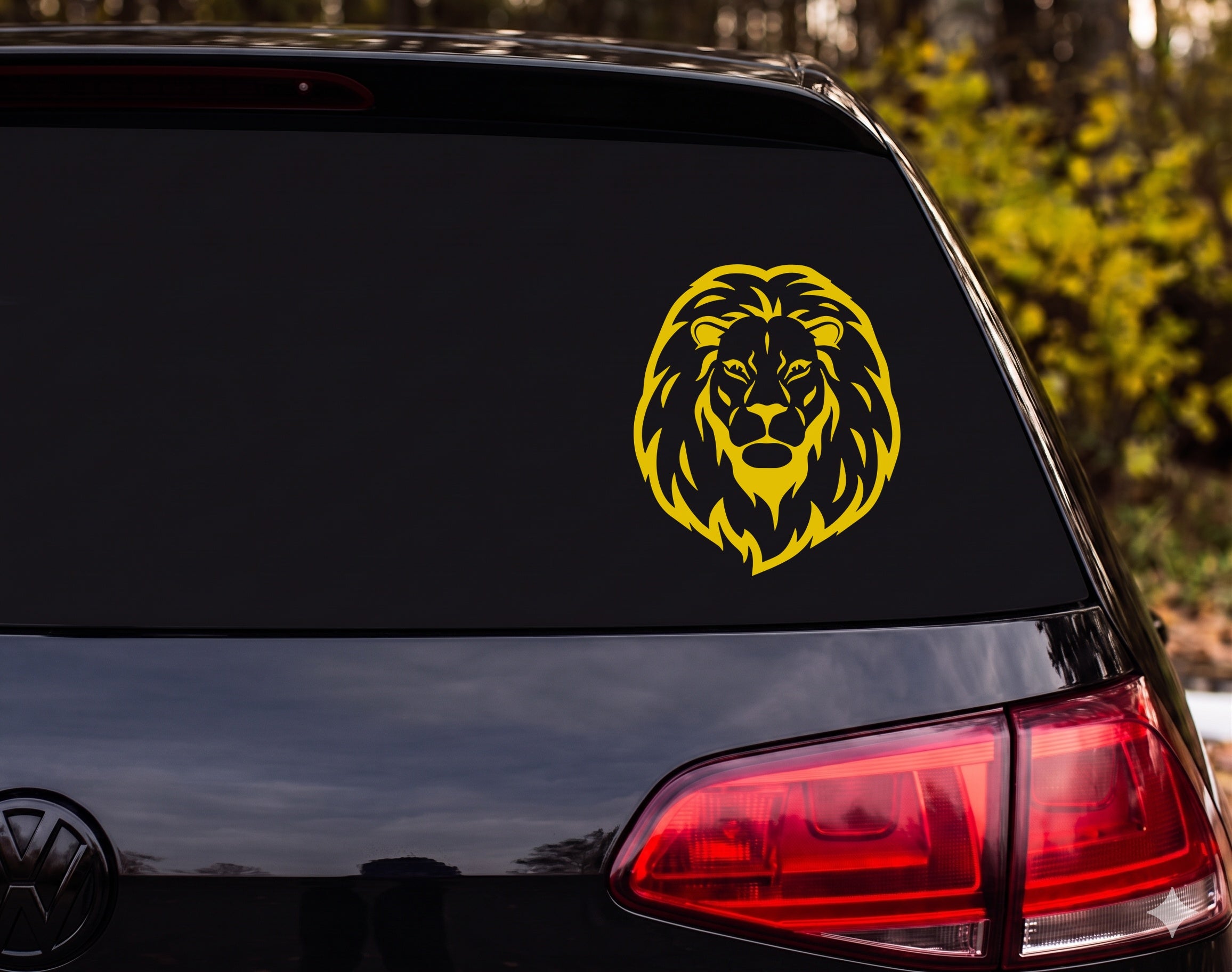 Lion Head Front Facing Bold Black White Graphic Mane Vinyl Decal Sticker Car - Yellow