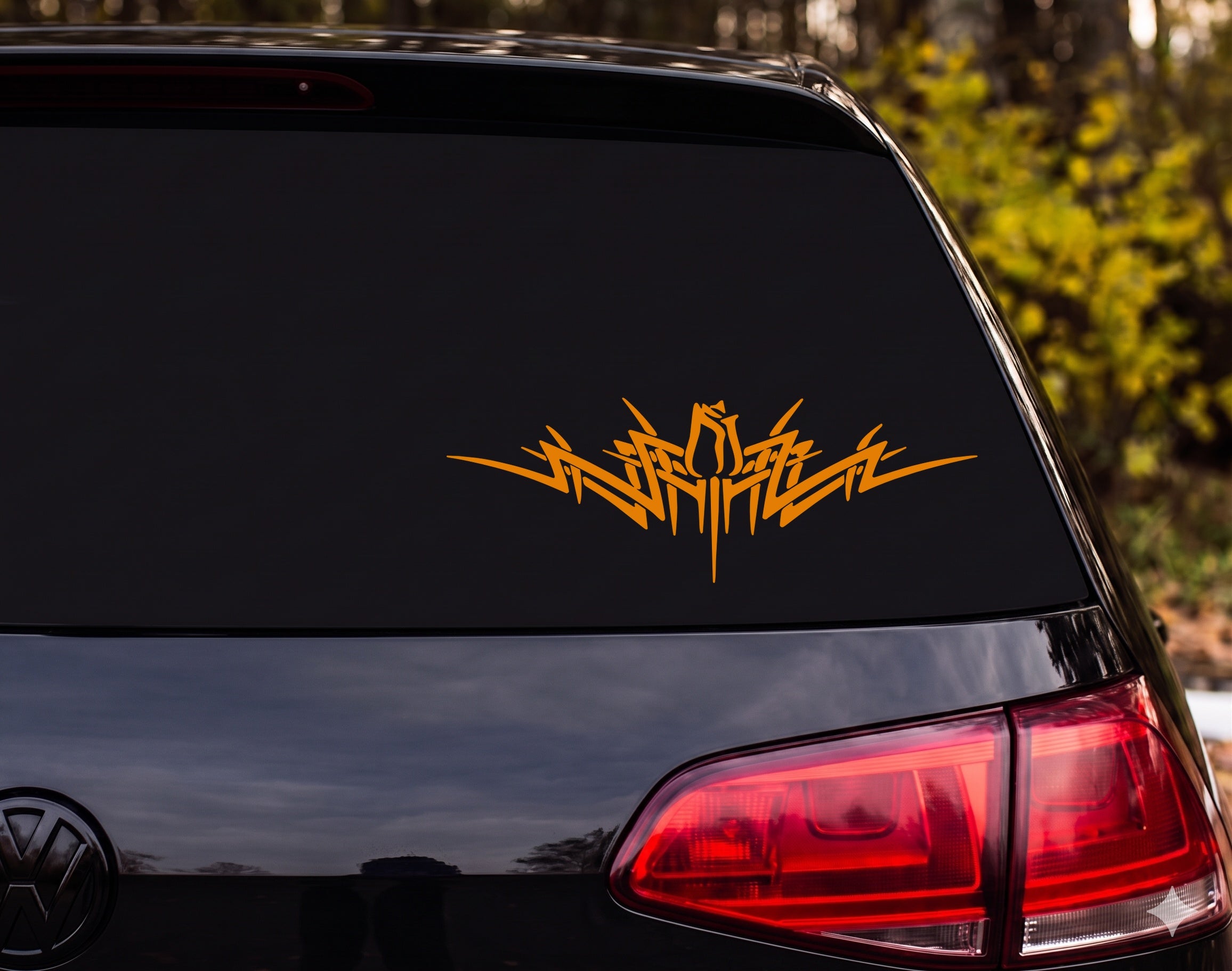 Tribal Rose Bud Geometric Wing Silhouette Black Vinyl Decal Sticker Car - Orange