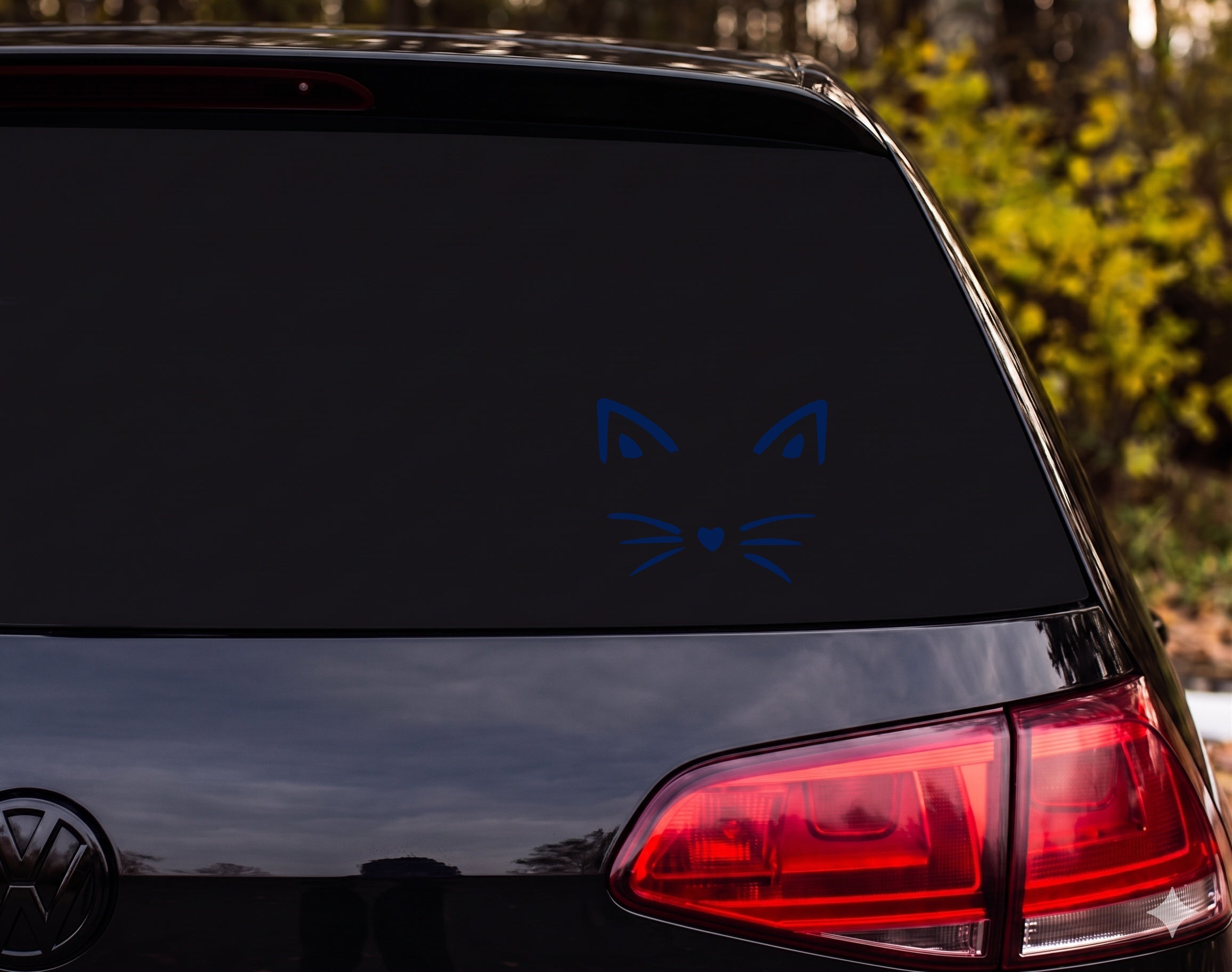 Cat Face Silhouette Pointed Ears Heart Nose Whiskers Vinyl Decal Sticker - Navy
