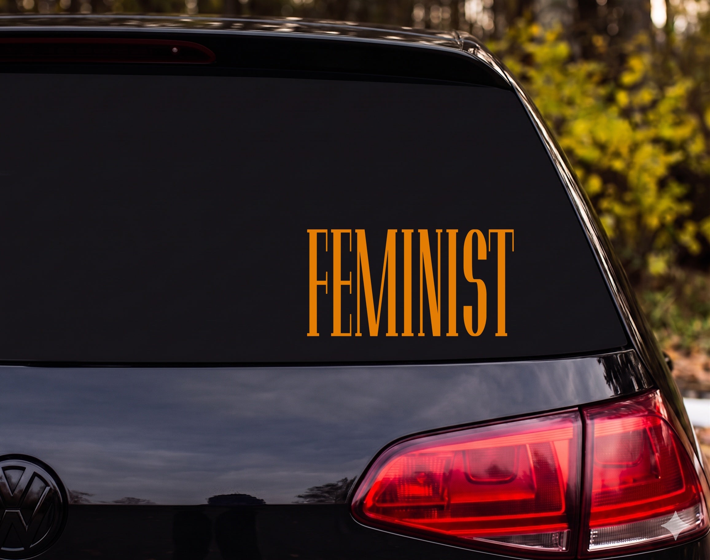 FEMINIST Word Vinyl Decal Sticker Car Window Laptop Bumper - Orange